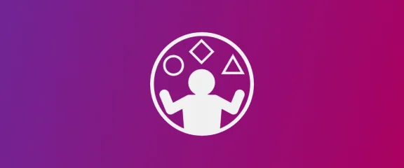 Um ícone com uma figura branca com diferentes formas dentro de um círculo